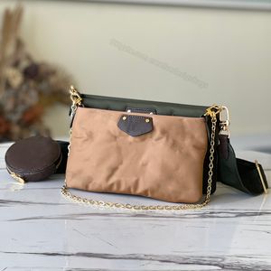 10a l väska kvinnor crossbody axelväska maxi accessoires regenererad nylon broderad yttre fluffig vadderad multipocket fackkoppling rund myntväska m58980 l