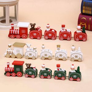 Christmas Wooden Train Home Decoration Toy Snowflake Painted Children's Xmas Gift Red White Green Mini Model