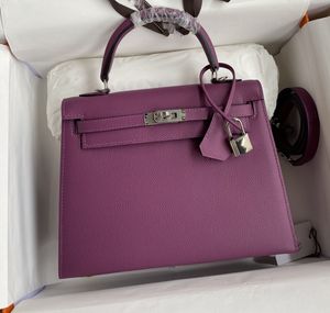 AA BirkinbagBestquality Handmade Epsom Lether Design Handbag25cm Pink Purple Colorwax Line Stitiching Gold and Silver Hardware Luxury Pruse Very Good Quality Fas