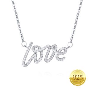 925 Sterling Silber „Love“ Buchstaben Rundschliff CZ Zirkonia Anhänger Halskette für Frauen Geschenk