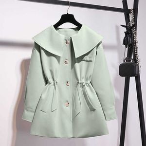 Mulheres trincheira jaqueta casual seção de casaco sólido bolsos botões windbreaker luz peso feminino coleção de quebra-vento 210524