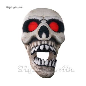 Personalized Scary Lighting Inflatable Devil Skull White Air Blown Death Head Bone Model Cranium Balloon For Halloween Party Decoration