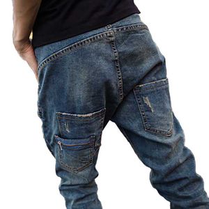 Японские ретро вымытые старые джинсы брюки мужчины Винтаж Свободные хип-хоп гарем брюки большого размера тощие ноги тонкие брюки мужская одежда 210622