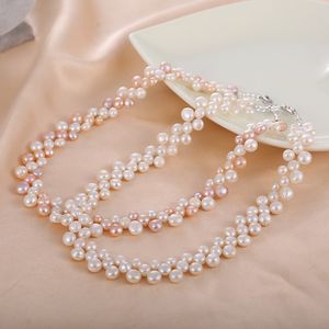 OSHUER high quality style freshwater necklace fashion round pearl three rows of chain necklaces whole