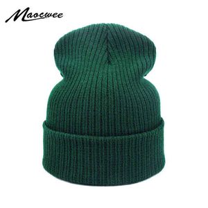 New Fashion Winter Hat Women Man Green Hat Skullies Beanie Unisex Warm Hats Knitted Cap for Men Beanies Simple Warm Soft Cap Y21111