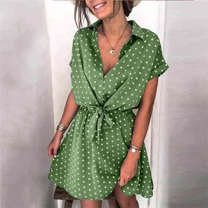 Foridol Vintage Polka Dot Impressão Boho Vestido Camisa Mulheres Casual Loose Beach Summer Dress Mini Vestido Plus Size 210415