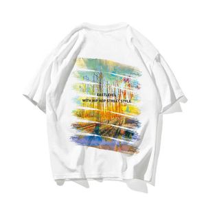 Pittura a olio Hip Hop Oversize T Shirt Uomo Streetwear Arcobaleno Harajuku Tshirt Manica corta Cotone sciolto HipHop T-Shirt Coppia 210603
