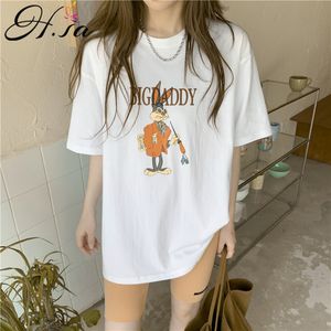 H.Sa Kobiety Lato Koszulki Krótki Rękaw Harajuku White Tee Topy Kobiet Niedźwiedź Tshirt Funny Cartoon T-shirt Cute Anime Top 210417