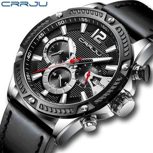 Orologi da uomo CRRJU Orologi casual in pelle per uomo Top Brand Luxury Fashion Cronografo Calendario Orologi da uomo al quarzo reloj hombre 210517