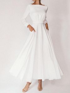 Wholesale white long sleeve open back dress for sale - Group buy Casual Dresses RMSFE Ladies Summer Fashion Sexy Long Sleeve Round Neck Open Back Big Swing Temperament Pure White Dress