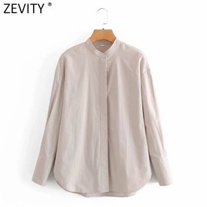 Women Simply Solid Color Stand Collar Casual Smock Blouse Office Lady Retro Single Breasted Shirt Chic Blusas Tops LS7532 210416