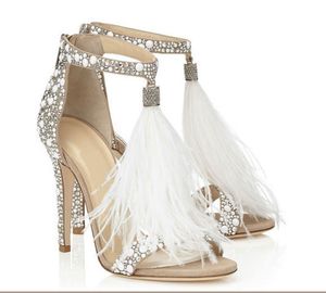 JC Jimmynessity Choo High Quality Sale2020 Salehot New Fashion Hot Designer Women Shoes Feather Rhinestone Summer Sandals High Heels Crystals Party Bridal Sho