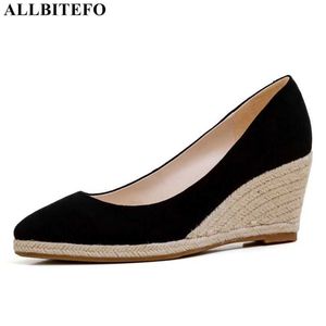 ALLBITEFO soft sheepskin suede genuine leather high heel shoes fashon leisure wedges heel women heels shoes high heels women 210611