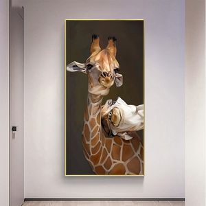 キリンの写真アニマルポスターとプリントキャンバスの壁の壁アートのリビングルームの家の装飾鹿