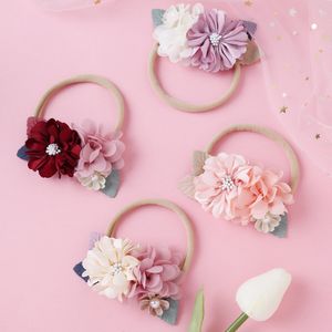 Baby Floral Headbands para meninas bebê chiffon flores Nylon Headband Turban baby folhas de cabelo recém-nascido headwear