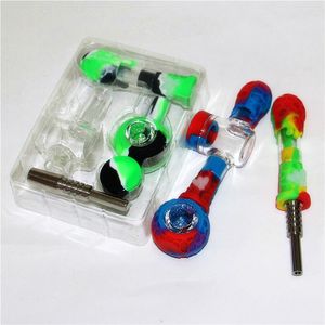 Rauchglas Nektar Premium Tabakbeutel Set Wachsbehälter Silikonbong mit Titannagel Aufbewahrungsglas Metall Dabber Rohr DHL