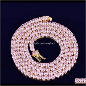 Chains Iced Out Bling Zircon 1 Row Tennis Chain Men Hip Hop Jewelry Pink Gold Sier Necklace Smtcf L1Dep