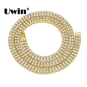 Uwin Hip Hop Crystal Rhinestonesブリンストキューバネックレスメン9mm 2列テニスチェーンゴールドシルバーカラーブラック3長サイズジュエリーx0509