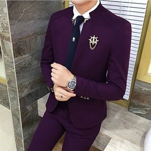 Petit Valet achat en gros de 2020 Nouvelle version coréenne de la marée masculine Homme Stand Collier Petit Blazer Blu Britannique Chinois Verre Fashion Homme Jack sans usure X0615