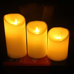 3pcs/Set Flameless LED Candle Lamp Swing Flame Yellow LED Candle Operated Night Lights Wedding Party Home Decoration 210702