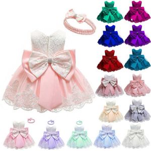 Wholesale Baby Dress Lace Christening Gown Baptism Clothes Headband born Kids Birthday Princess Infant Party Costume E8348 210610