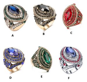 Mode bohemian chunky smycken ringar oss storlek 7-10 vintage guldpläterad blå kristall ädelsten ring för kvinnor pekfinger grossist