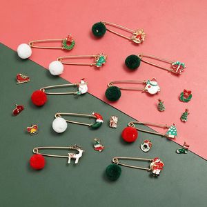 Pins, Brooches 17Styles Christmas Pompom Pin Santa Snowman Sock Elk Bells Tree XMAS Jewelry Happy Year Gift For Kids Friends