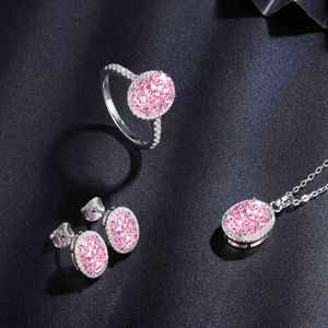 Schmuck Set Diamant Rosa großhandel-Mode ct Gelb Rosa Blau Weiß Simulierte Diamant Halsketten Ringe Ohrringe Silber Schmuck Sets Für Frauen