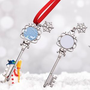 Sublimacja Spółki Boże Narodzenie Dekoracje DIY Metal Wisiorek Choinka Snowflake Key Angel Wing Kreatywny Ornament Xmas Prezent JJD10632