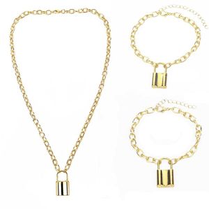 Three Piece Suit Lock Chain Necklace Punk 90s Link Gold Color Padlock Pendant Women Fashion Gothic Jewelry Necklaces