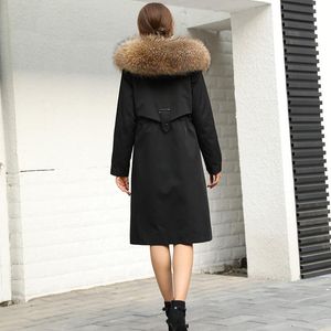 Kvinnors Fur Faux Coat Parka Långkvinnor 2021 Hela Hud Liner Raccoon Dog Krage Vinter