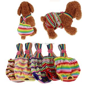 Abbigliamento per cani Pannolini per cani femmina in cotone a 5 colori con cinturino regolabile Mutandine sanitarie fisiologiche Lavabili Riutilizzabili Pannolini per cuccioli Arcobaleno S A43