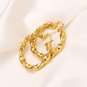 18k guld GF Twisted Hoop Örhängen Kvinnor 40 MM Big Chunky Tjock Tung!