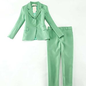 Profesjonalne spodnie damskie Blaazer Wysokiej Jakości Jesień Kobiet Slim Doln-Sleeved Damski garnitur dwuczęściowy 210527