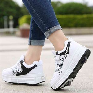 Rulo paten ayakkabı çocuklar için erkek kız tekerlekler sneakers ile bir çift tekerlekler çocuk erkek kız rulo sneakers tenis ayakkabı 210329