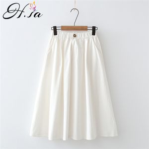 H.sa Korean fashion Summer Skirts Women Casual Pleated White Skirt Jupe Longue Longo saias mulher Robe Boho A-Line Jupes 210417