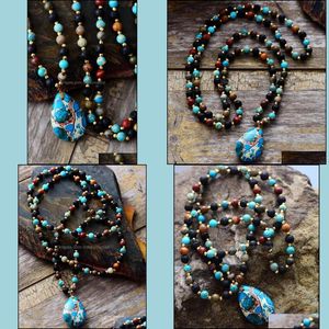 Colares Pingentes Pingentes Jóias Mulheres Colar Espiritual Jaspers Lava Pedras Lava Tarirdrop Beads Knotted Bohemia Lariat Dropship 210323