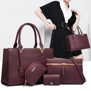 Fashion trend ladies bag PU solid color design womens handbag outdoor large capacity 4-piece female totes bags