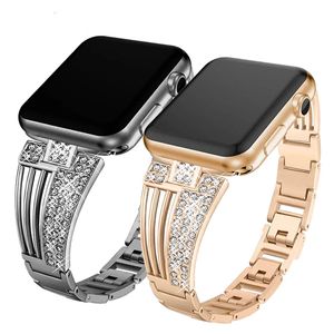 Luxury Crystal Diamond Armband Rem f￶r Apple Watch Ultra 49mm Band 8 7 42mm 38 40mm 44 mm Series SE 6 5 4 3 Bands Steel Women Wrist Iwatch 41mm 45mm