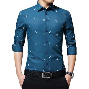 Camisas dos homens de Browon Argyle Imprimir Jacquard Camisa de Negócios Homens Manga Comprida Fit Regular Estilo Coreano Não-Ferro 210628