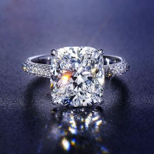 Alianças de casamento de cristal quadrado de luxo para mulheres zircônia cúbica prata esterlina 925 anel de promessa de noivado joias femininas