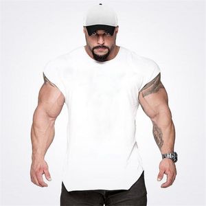 Märke Blank Fitness Tank Top Men Undershirt Ärmlös Skjorta Sommar Gym Kläder Slim Fit Muscle Bodybuilding Vest Streetwear 210421