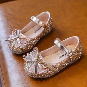Barn skor casual sneakers nya tjejer prinsessa läder skor sequins rhinestones lysande tjej fest bröllop barn sko
