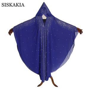 Diamante con capucha Vestido Abaya para las mujeres de gran tamaño Pearl Cloak Cloak Robe tradicional encogimientos de hombros Niqab Ropa africana Kanga 210517