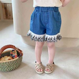 Meninas de verão moda retalhos lace denim shorts 1-6 anos bebê menina de algodão macio 210615