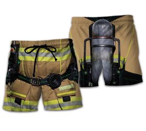 Cosplay Firefighting Summer Homens Board Shorts 3D Impresso Moda Homens Bombeiros Boys Brown Calças Plus Size 5XL Rápido Seco
