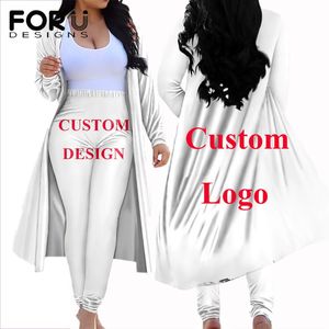 Custom Logo/Design/Image Plus Size Womens Two Piece Outfits Print Cardigan Trench Coat & Skinny Long Pants Sweatsuit Women's