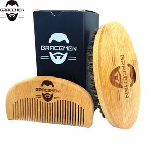 MOQ 100 Set LOGO personalizzato Kit barba di bambù per capelli Baffi Abiti da toelettatura con spazzola e pettine per barba ecologica Boxr