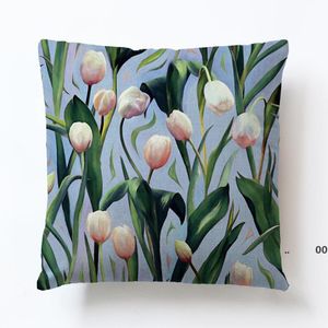 45*45cm Leaf Flowers Square Linen Pillow Cover Rainforest Plant Printing Pillowcase Car Sofa Bed Pillows Case Home Decoration RRD11345