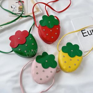 Lovely Children Coin Purse Handbags Baby Kids Small Shoulder Bags Money Holder Diamond Strawberry Boys Girls Mini Crossbody Bags